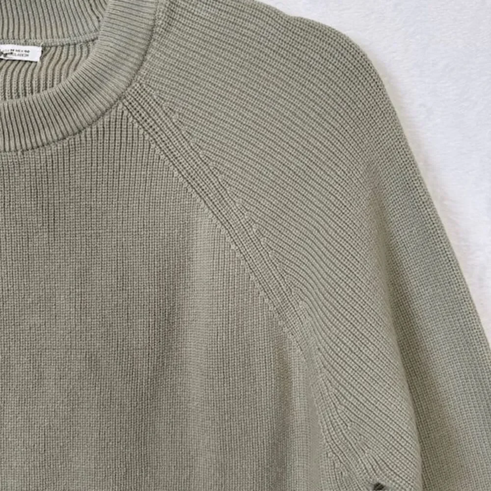 ZARA Men's Rib Knit Raglan Sweater Sage Green Crew‎ Neck Size Medium